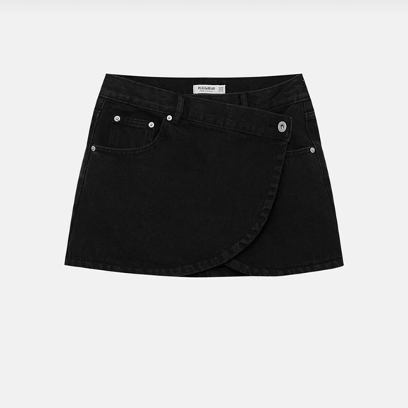 Pull&Bear black denim wrap mini skirt - Picture 2 of 8